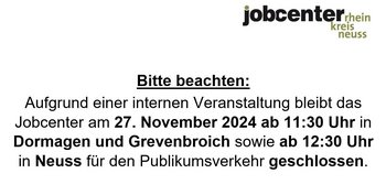 Hinweis Schließung Jobcenter 